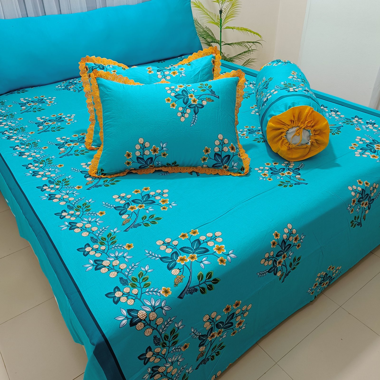 Premium Cotton Bedsheet Set with Designd Pillows